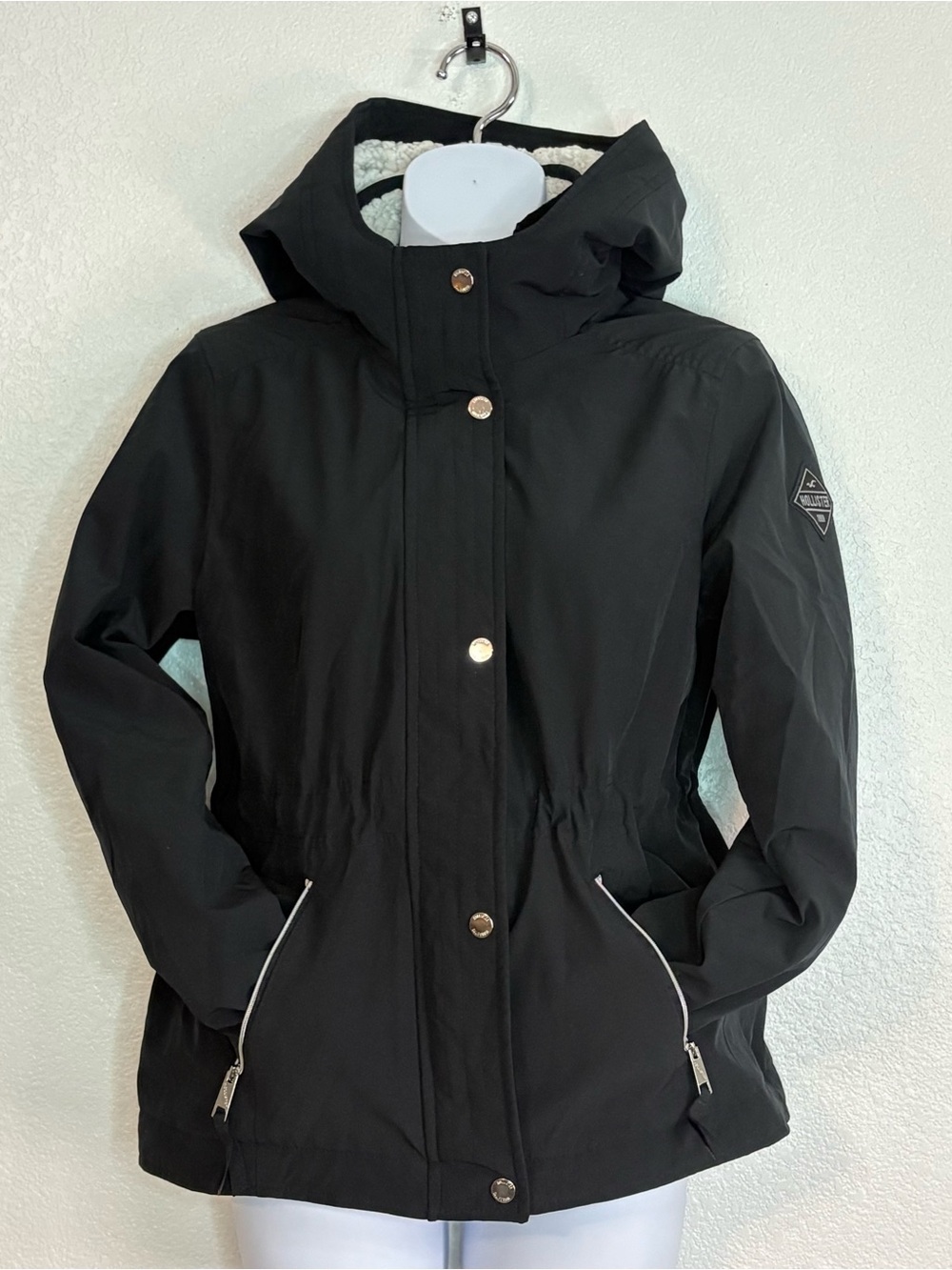 Hollister Black Hooded Ski Jacket with Sherpa Trim